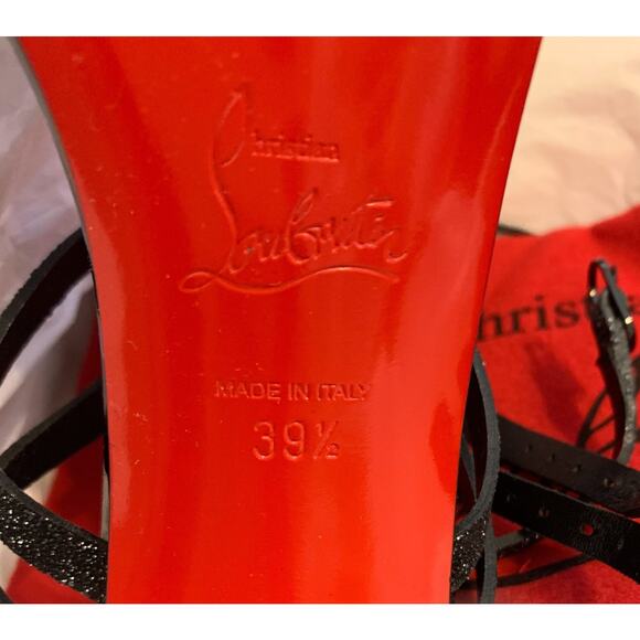 Christian Louboutin NIB Renee Glitter 100 Black Ankle Strap Heels Sandals 39.5 - Picture 5 of 7